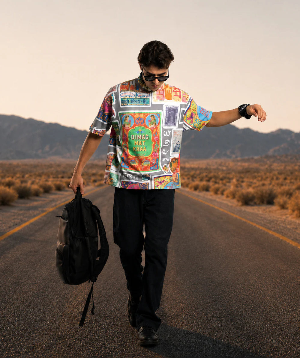 Truck Art Oversized Tee – Retro Grey