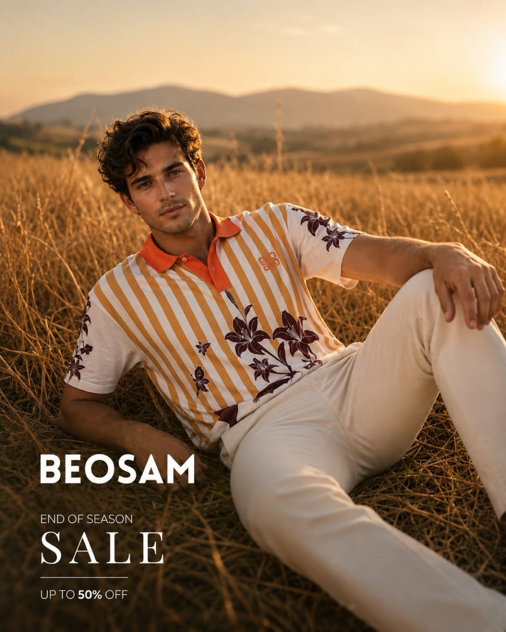 Floral Stripes Polo – Sand Dusk