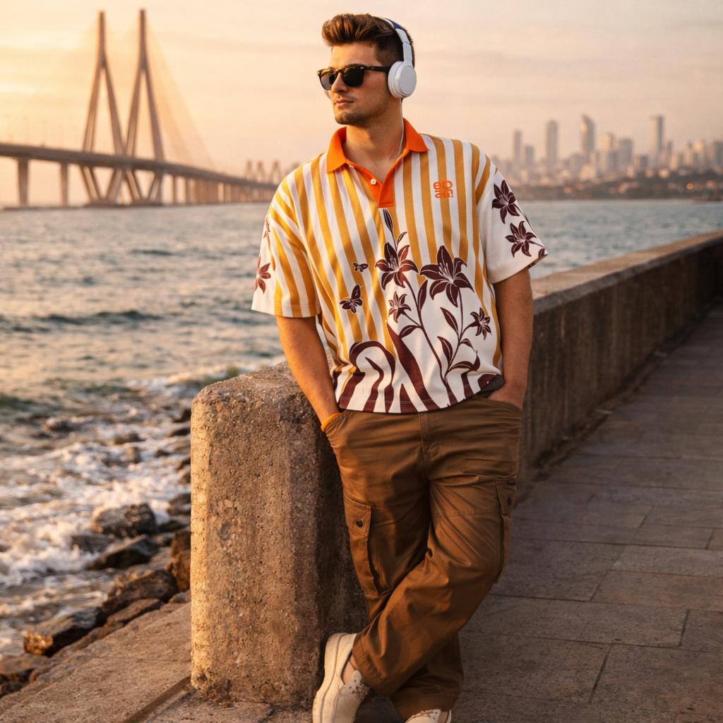 Floral Stripes Polo – Sand Dusk