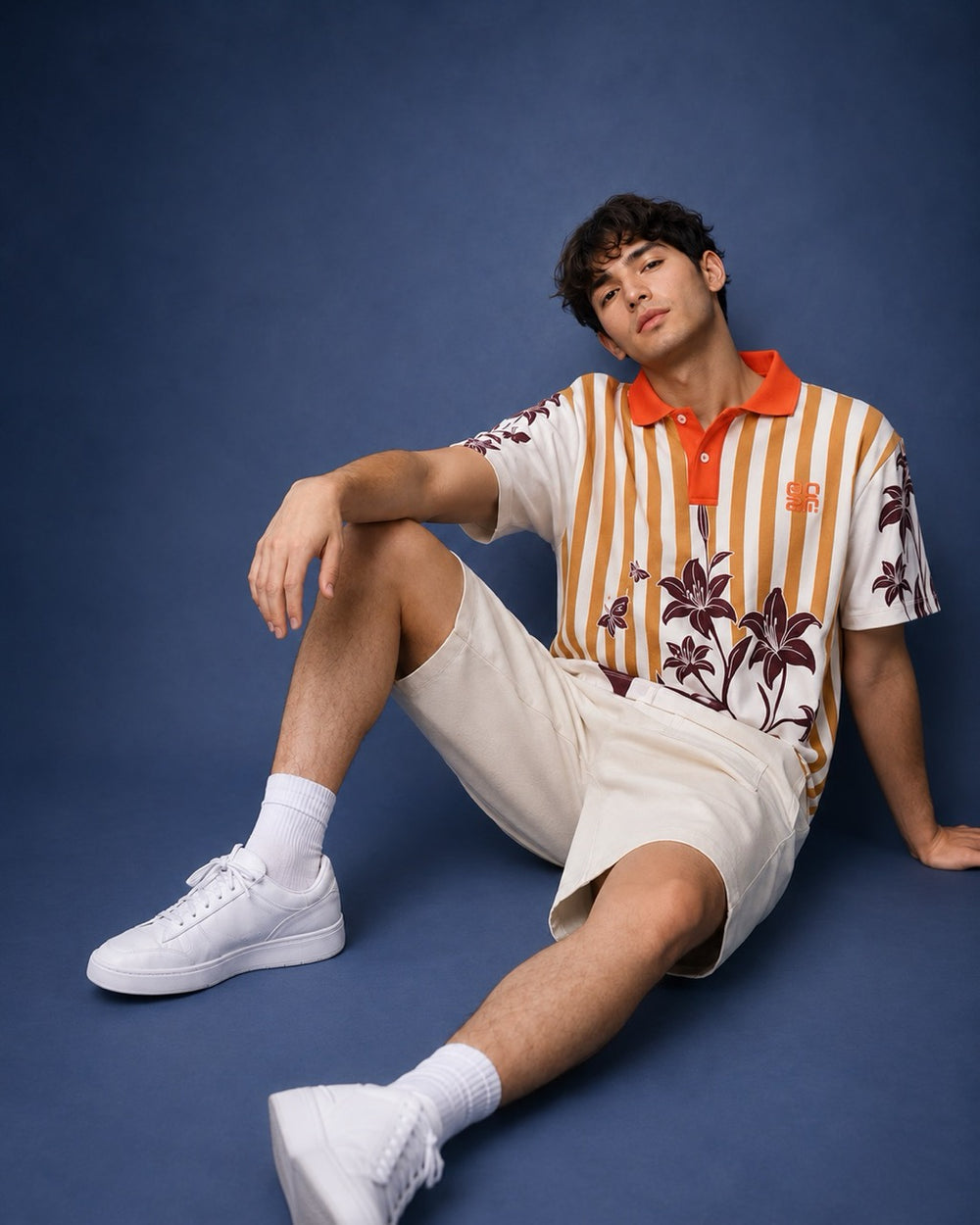 Floral Stripes Polo – Sand Dusk