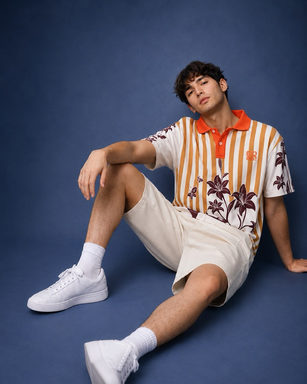Floral Stripes Polo – Sand Dusk