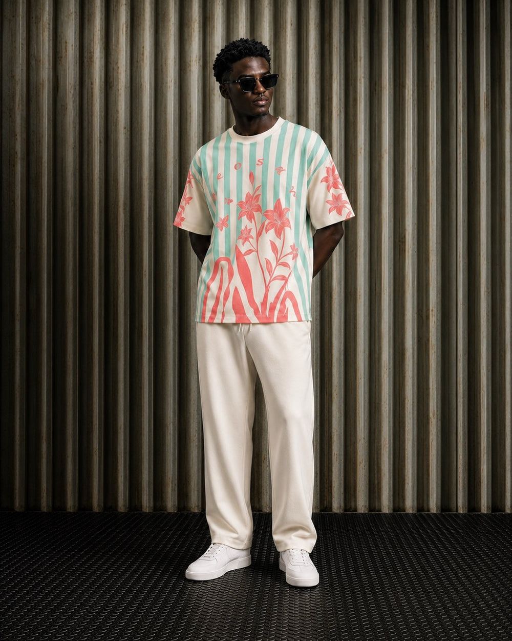 Floral Stripes Tee – Coral Breeze