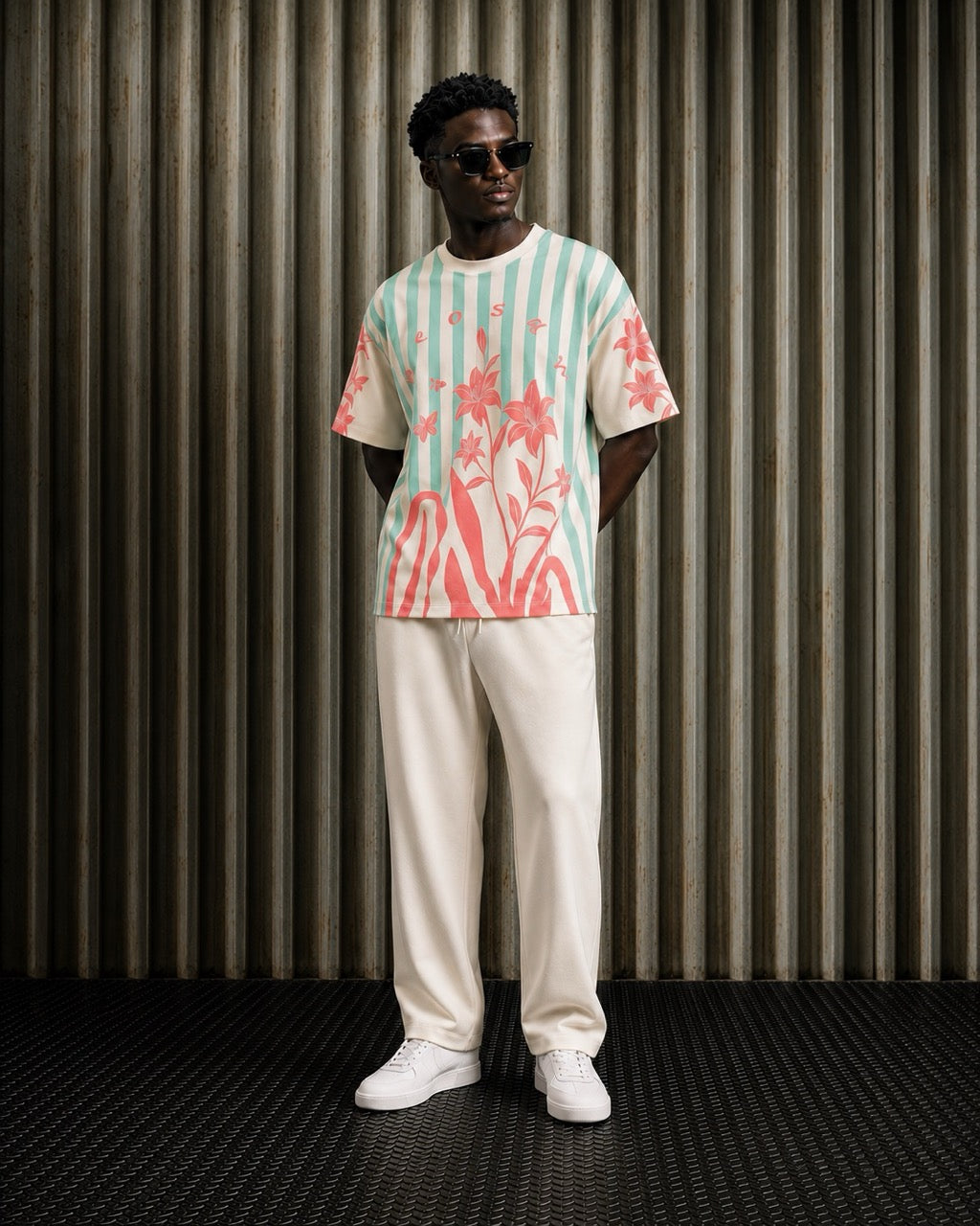 Floral Stripes Tee – Coral Breeze