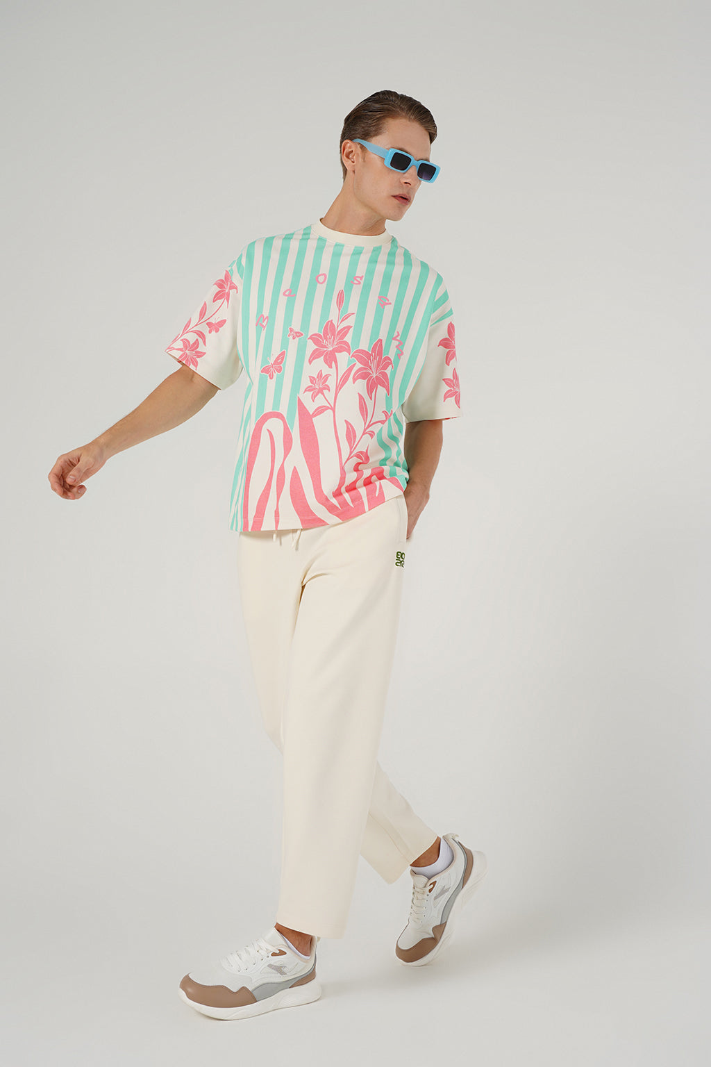 Floral Stripes Tee – Coral Breeze