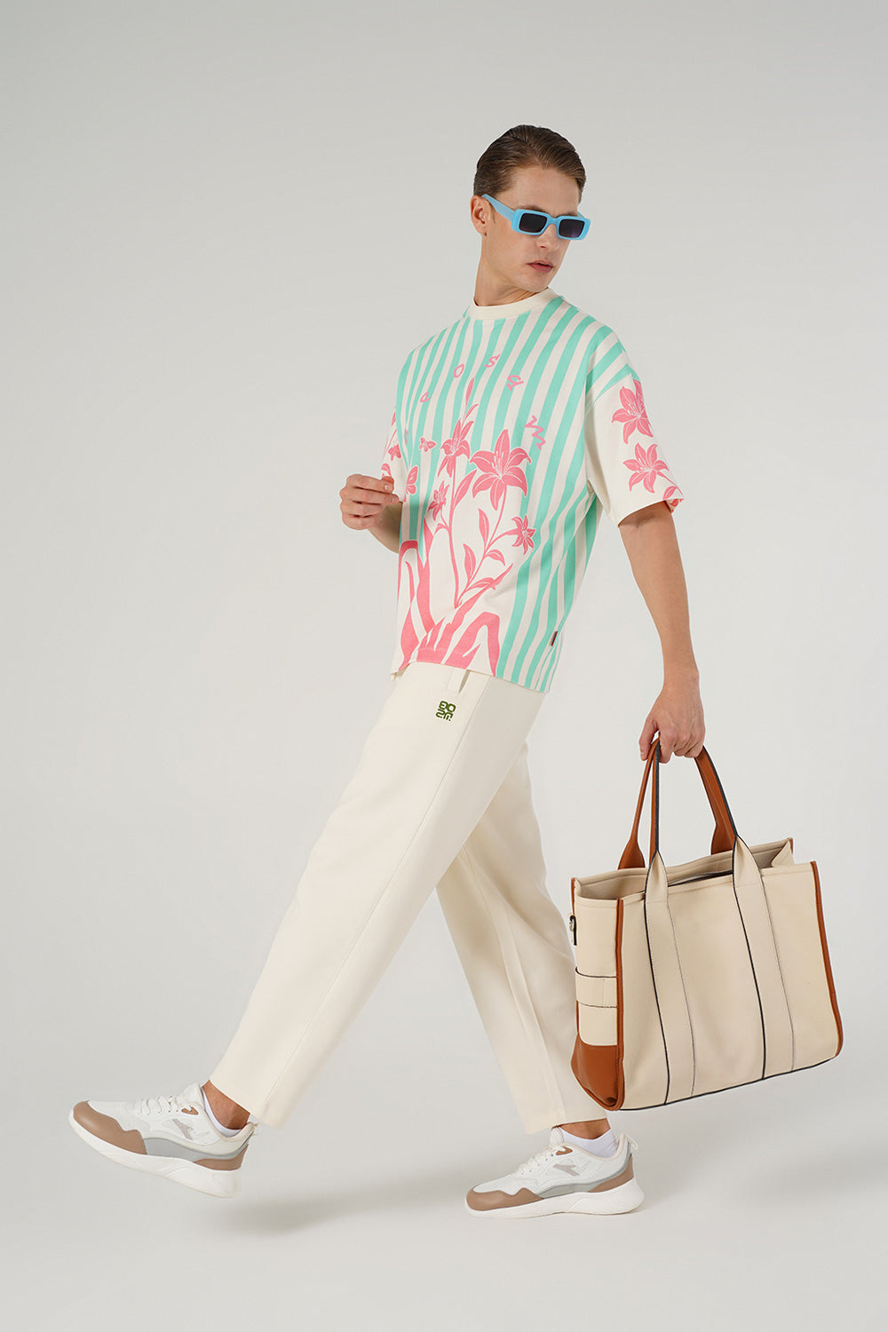 Floral Stripes Tee – Coral Breeze