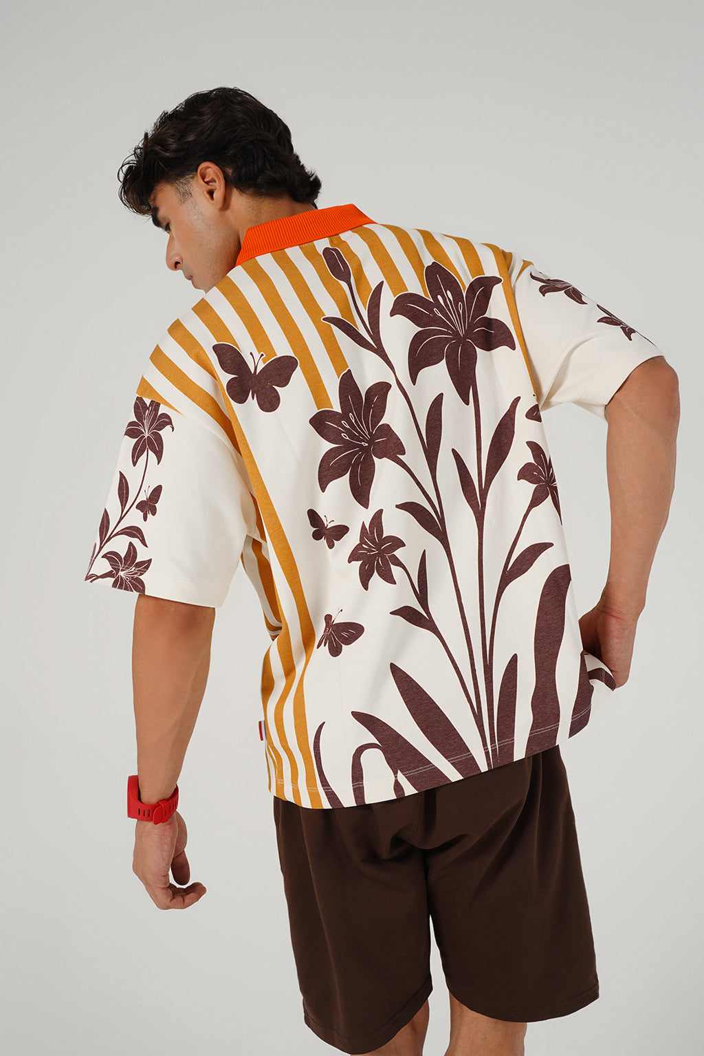 Floral Stripes Polo – Sand Dusk