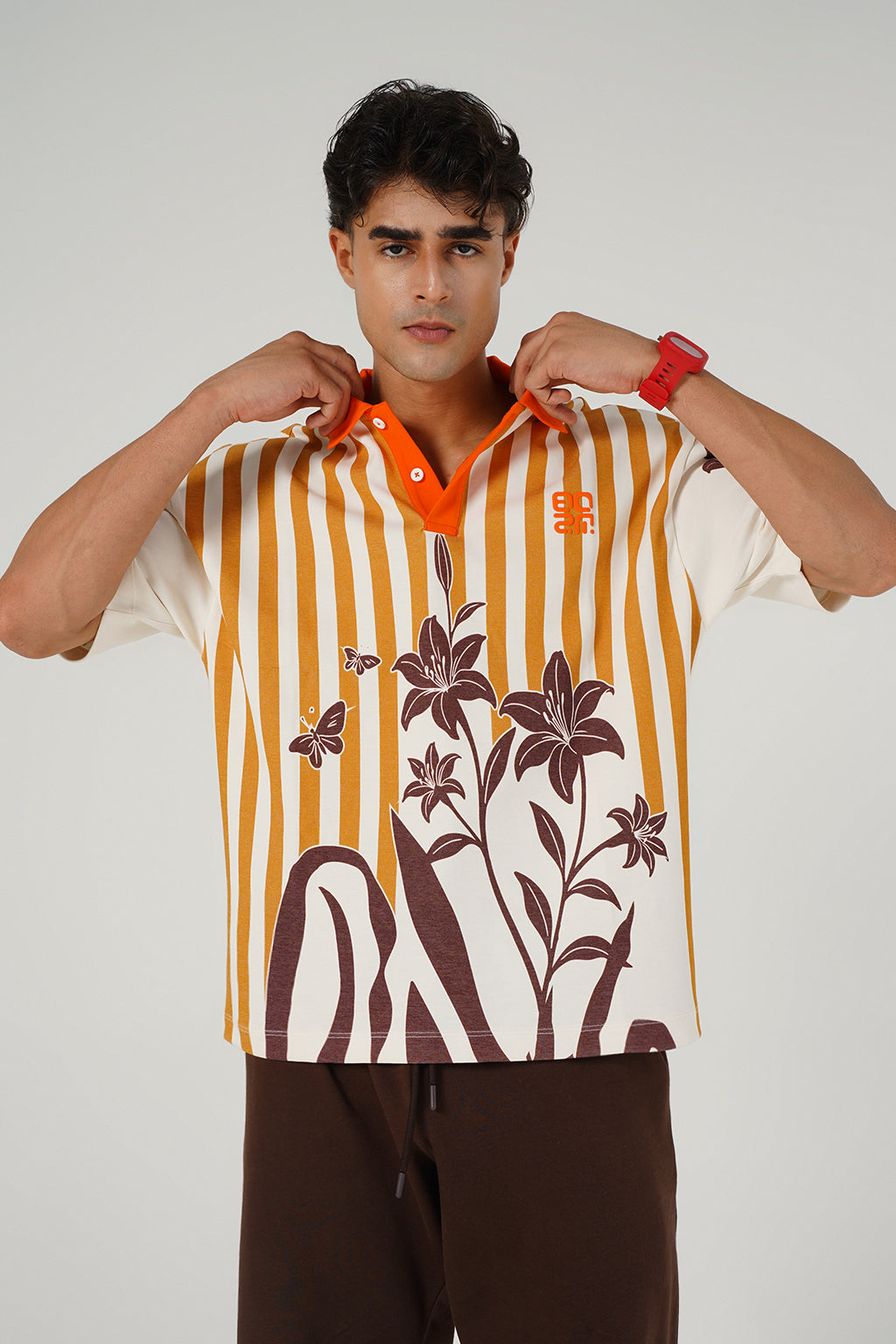 Floral Stripes Polo – Sand Dusk