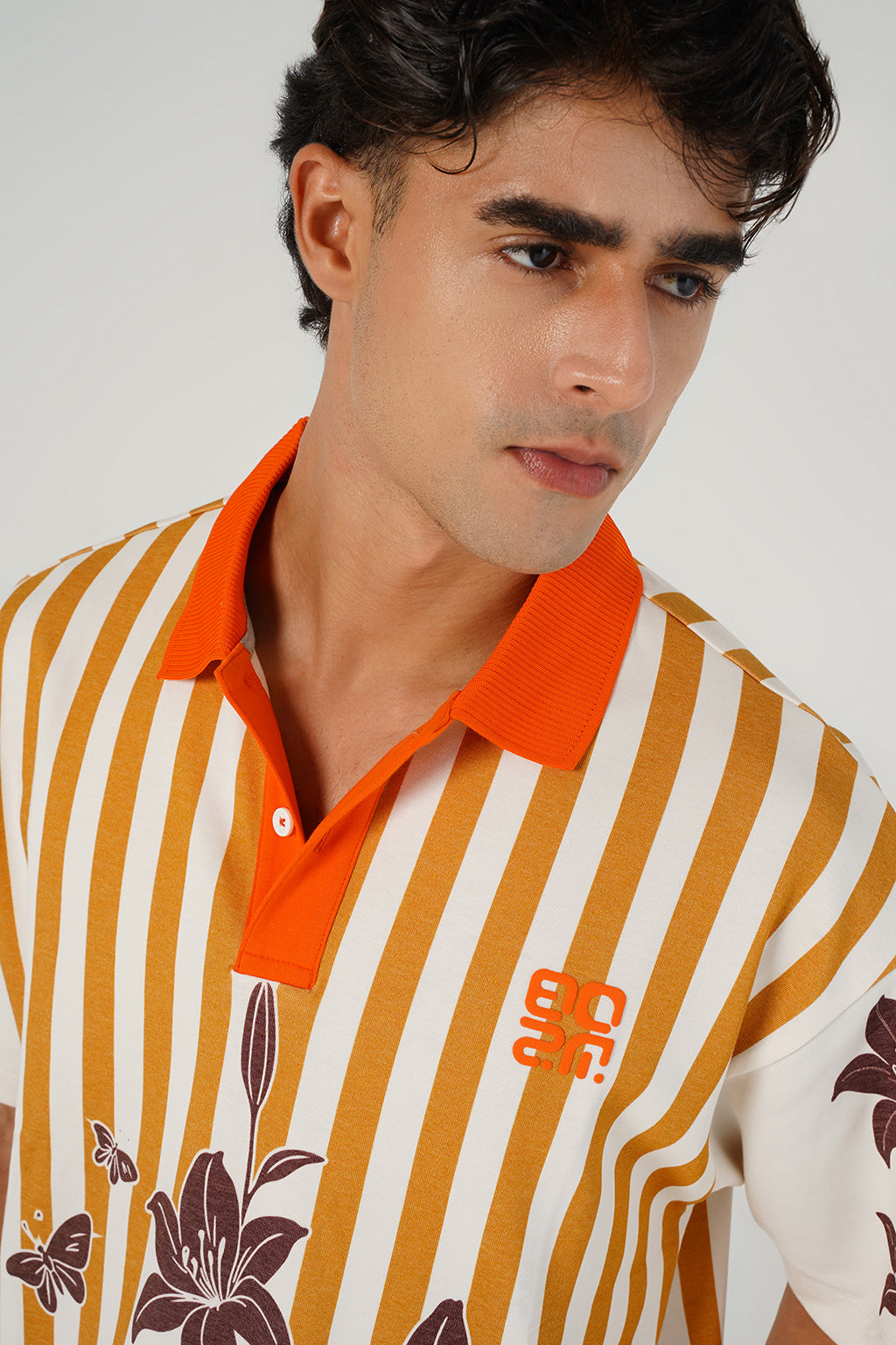 Floral Stripes Polo – Sand Dusk