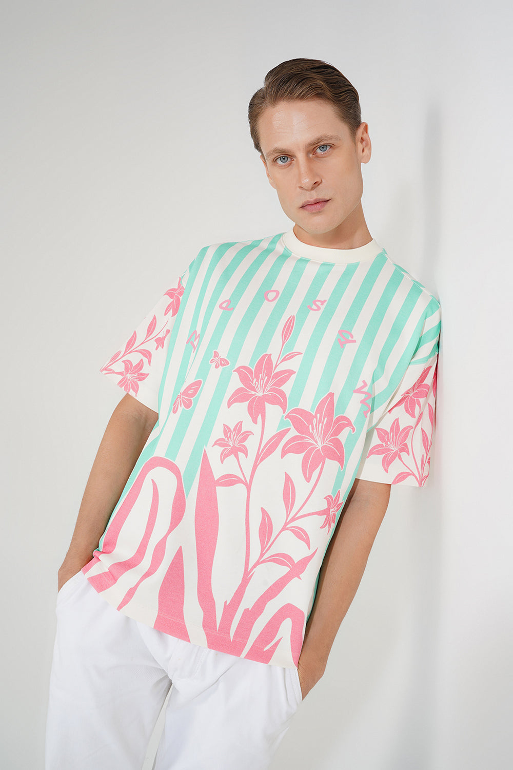 Floral Stripes Tee – Coral Breeze