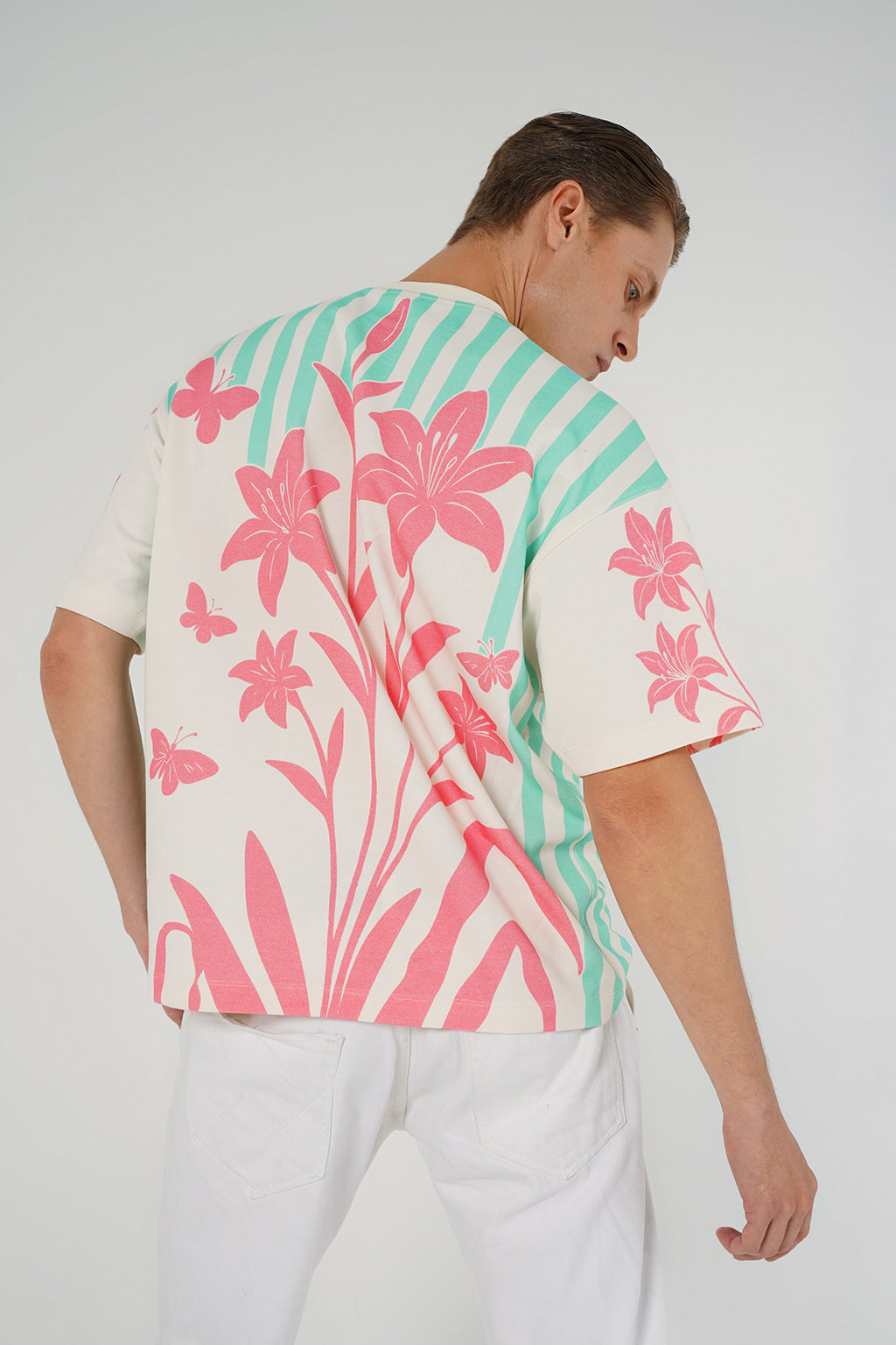 Floral Stripes Tee – Coral Breeze