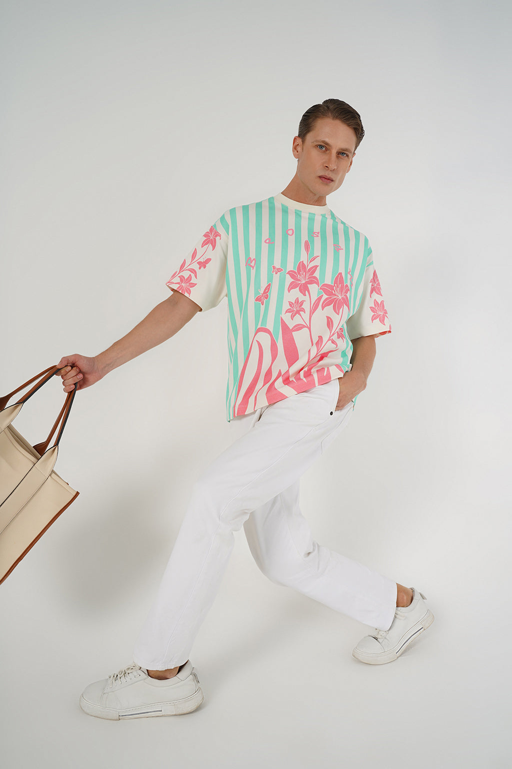 Floral Stripes Tee – Coral Breeze
