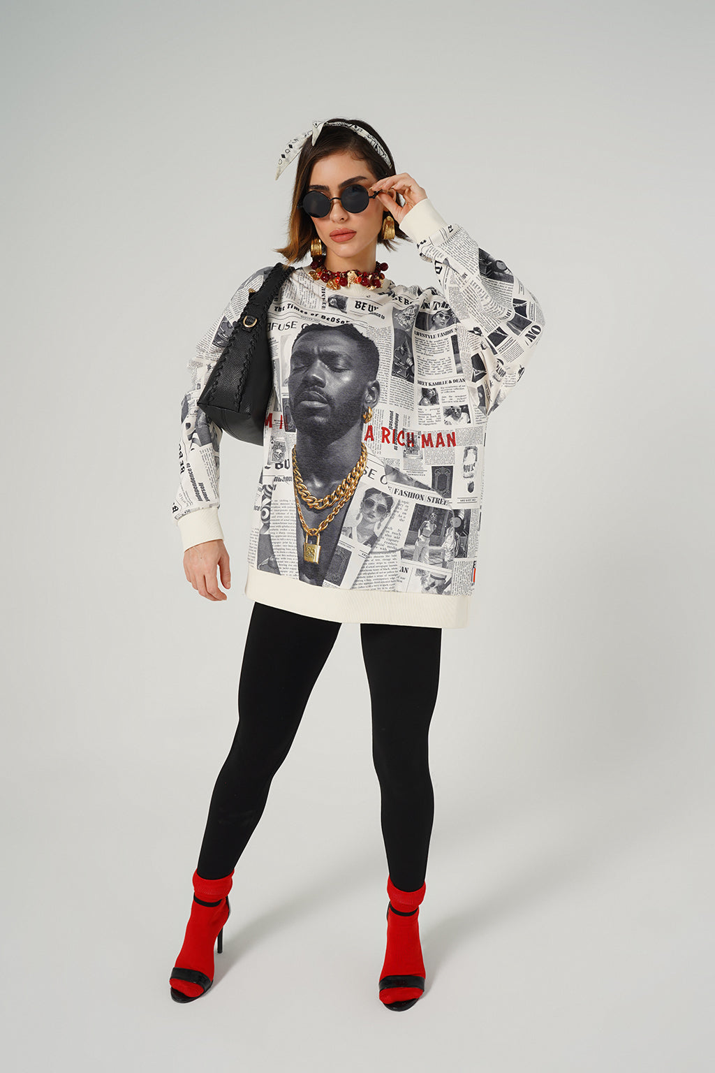 Newspaper Print  Oversized Tee – Offbeat Edition