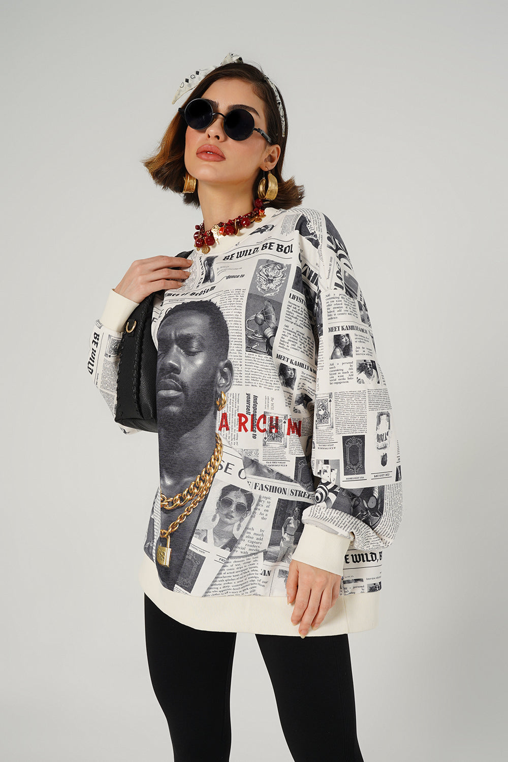 Newspaper Print  Oversized Tee – Offbeat Edition