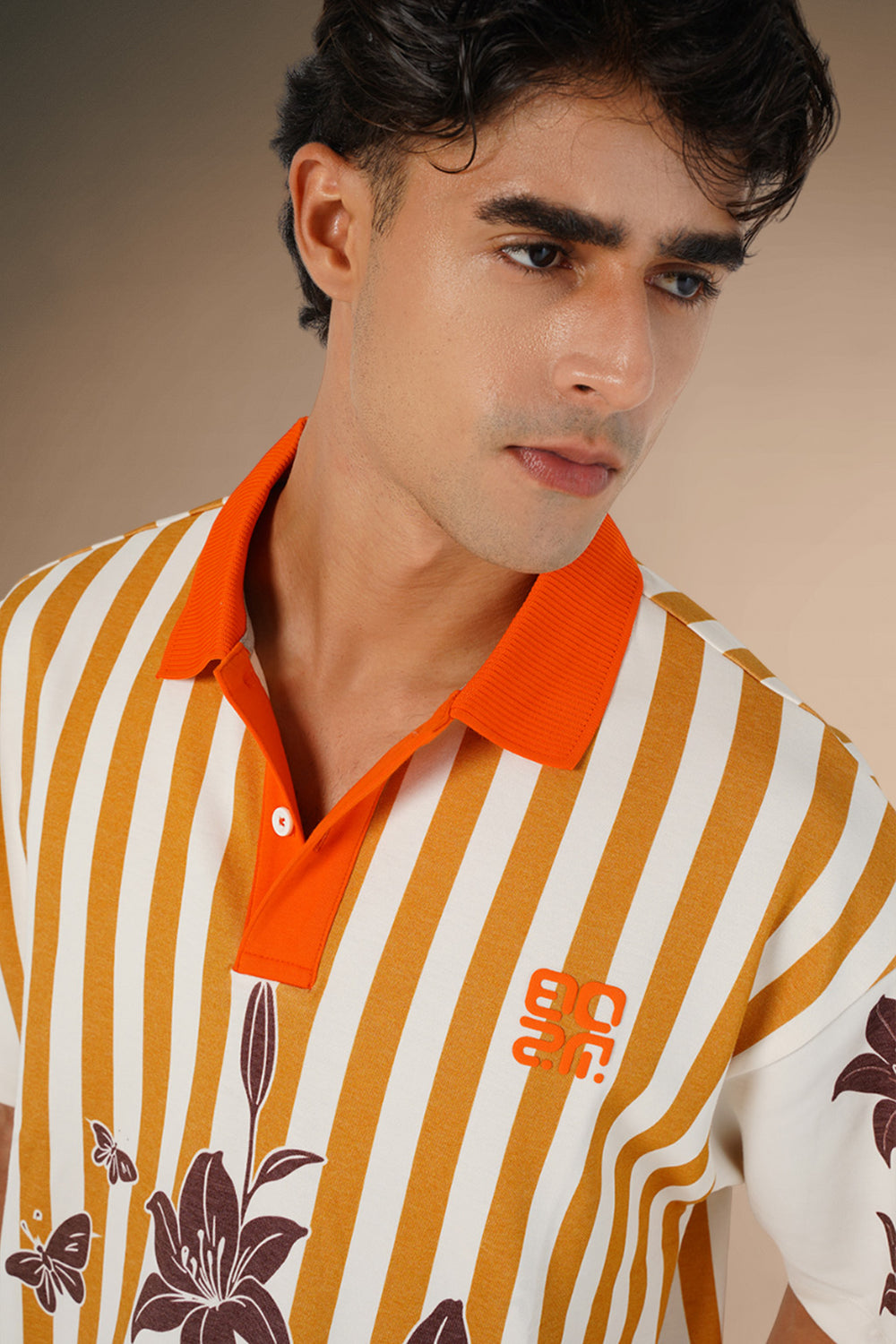 Floral Stripes Polo – Sand Dusk