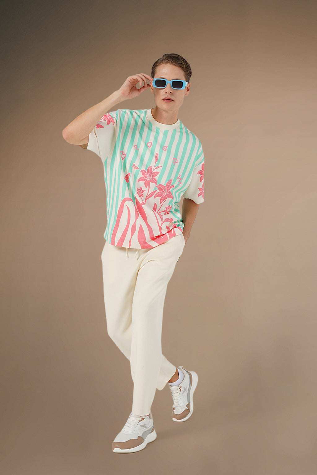 Floral Stripes Tee – Coral Breeze