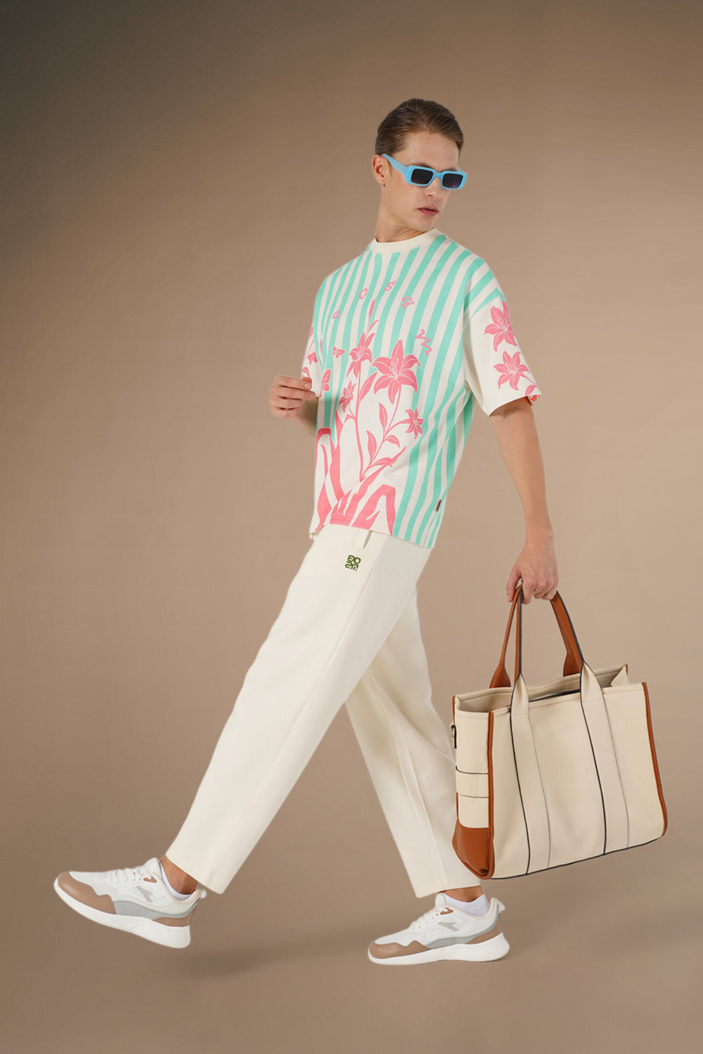 Floral Stripes Tee – Coral Breeze
