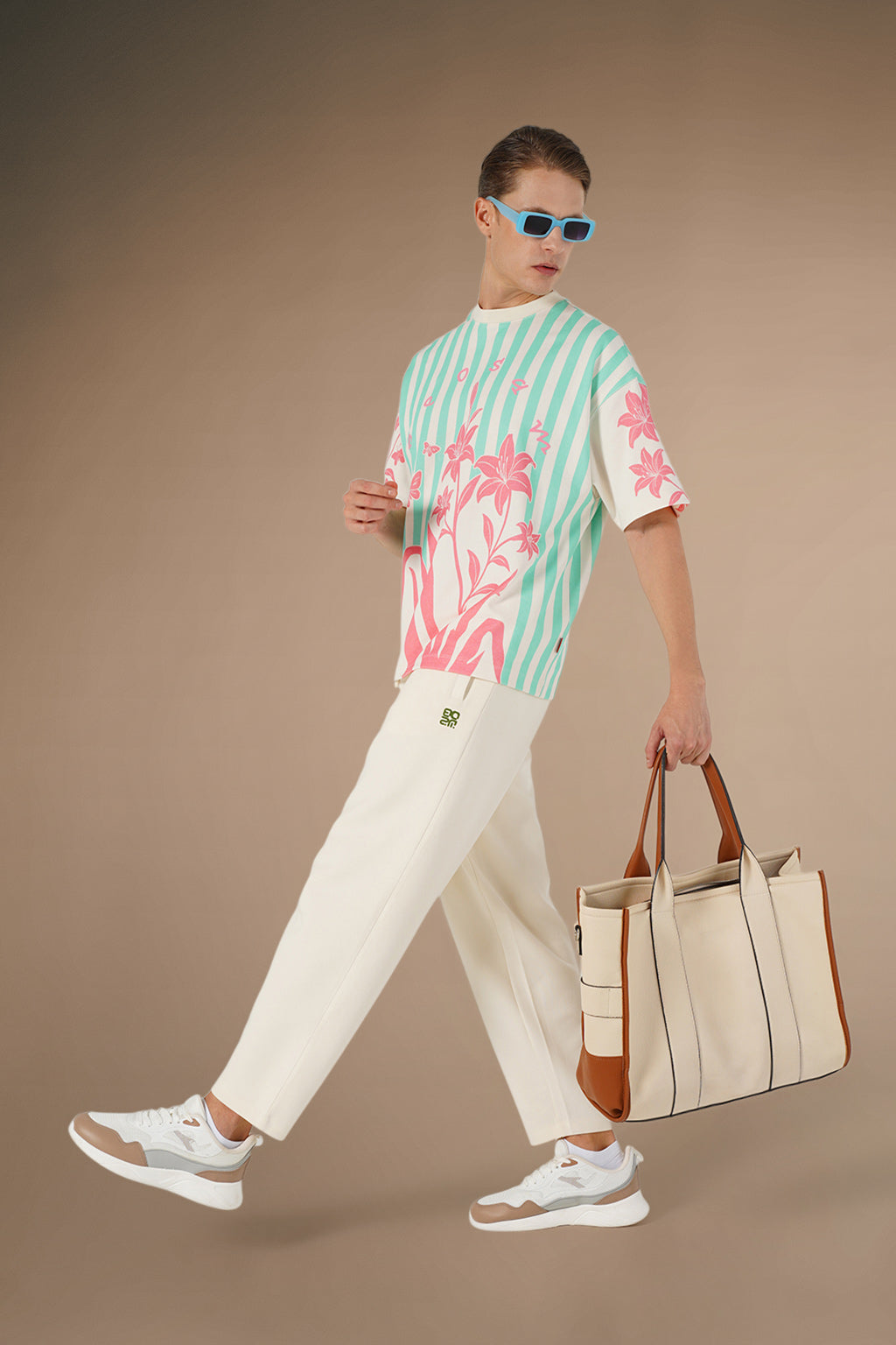 Floral Stripes Tee – Coral Breeze