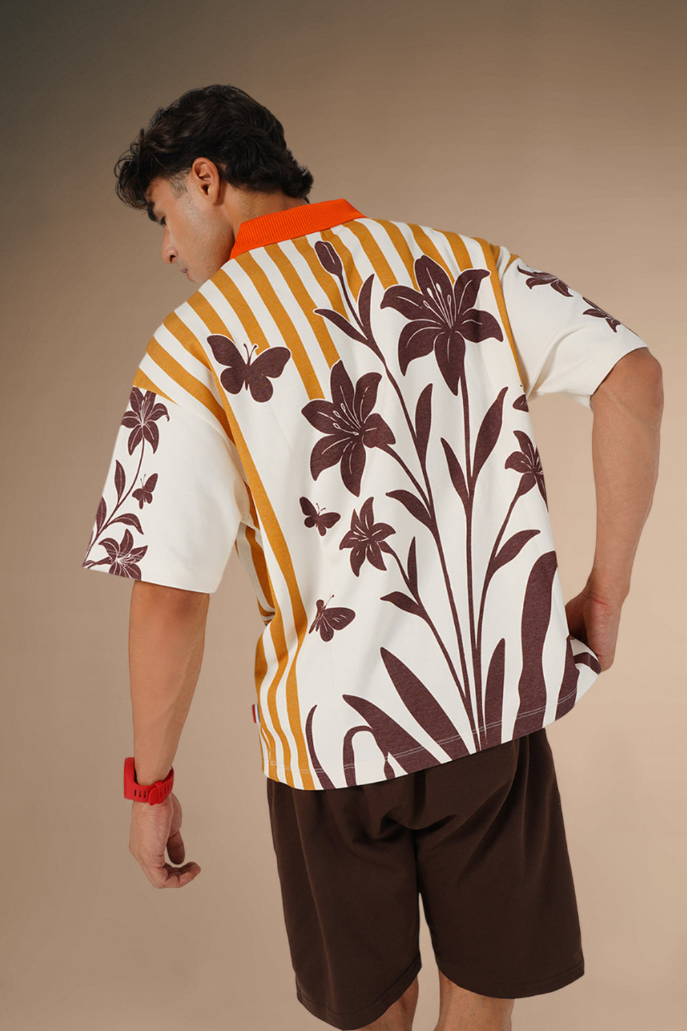 Floral Stripes Polo – Sand Dusk