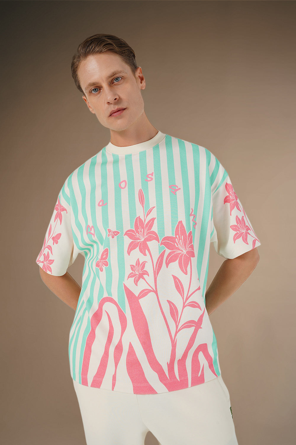 Floral Stripes Tee – Coral Breeze