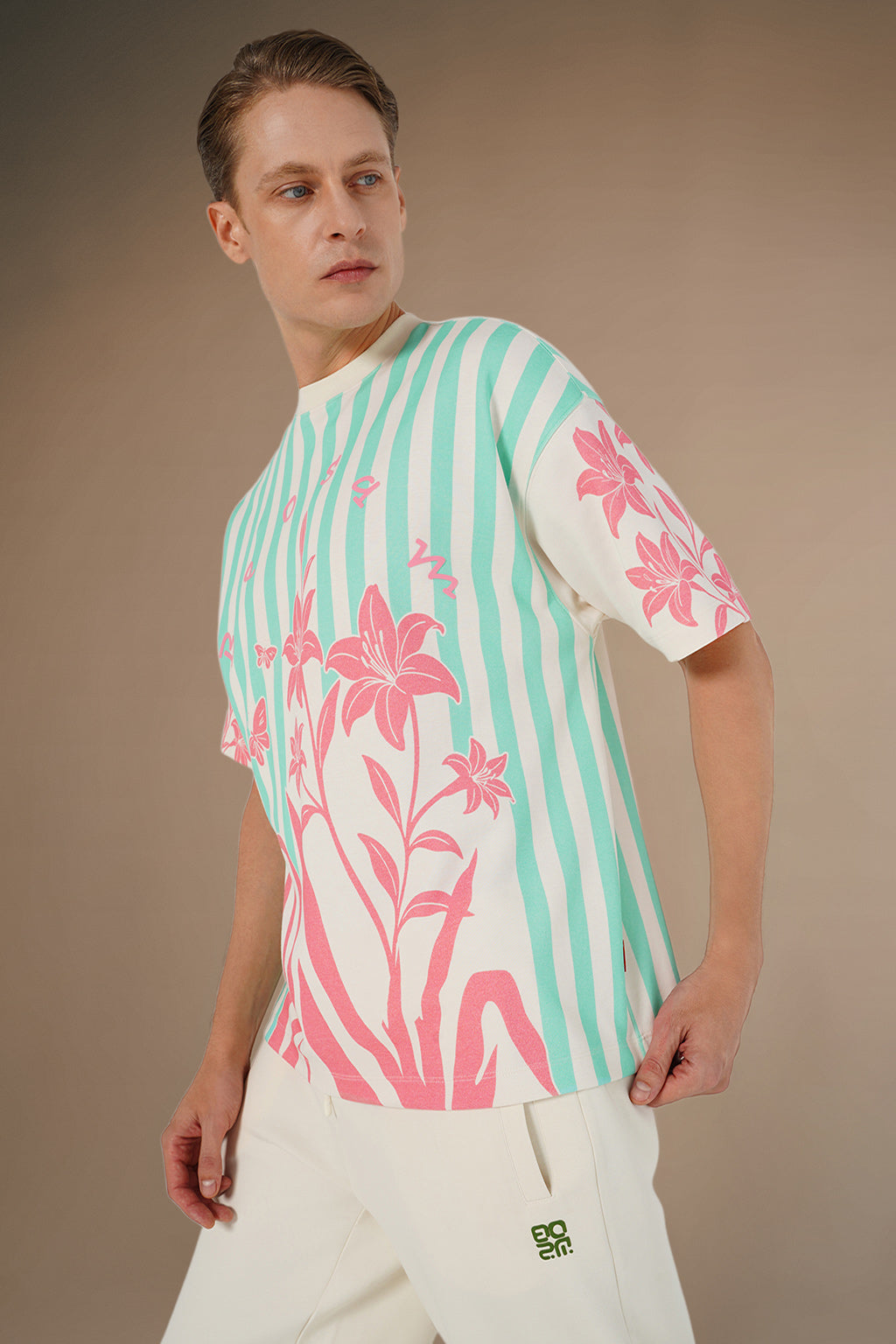 Floral Stripes Tee – Coral Breeze