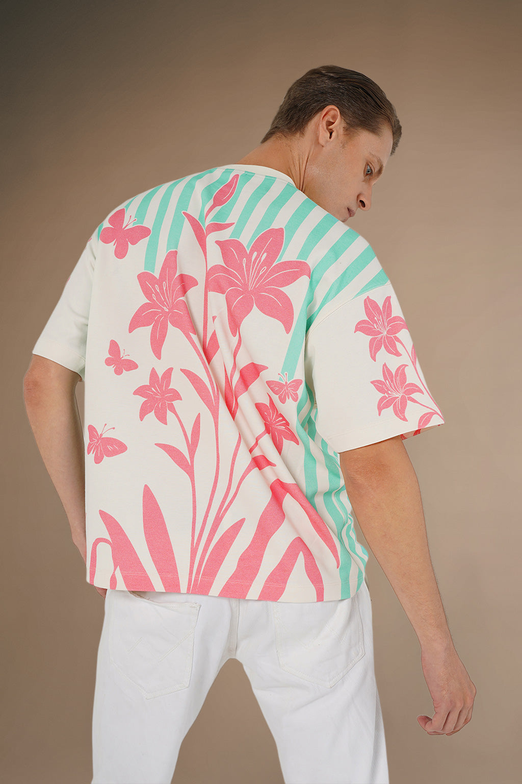 Floral Stripes Tee – Coral Breeze