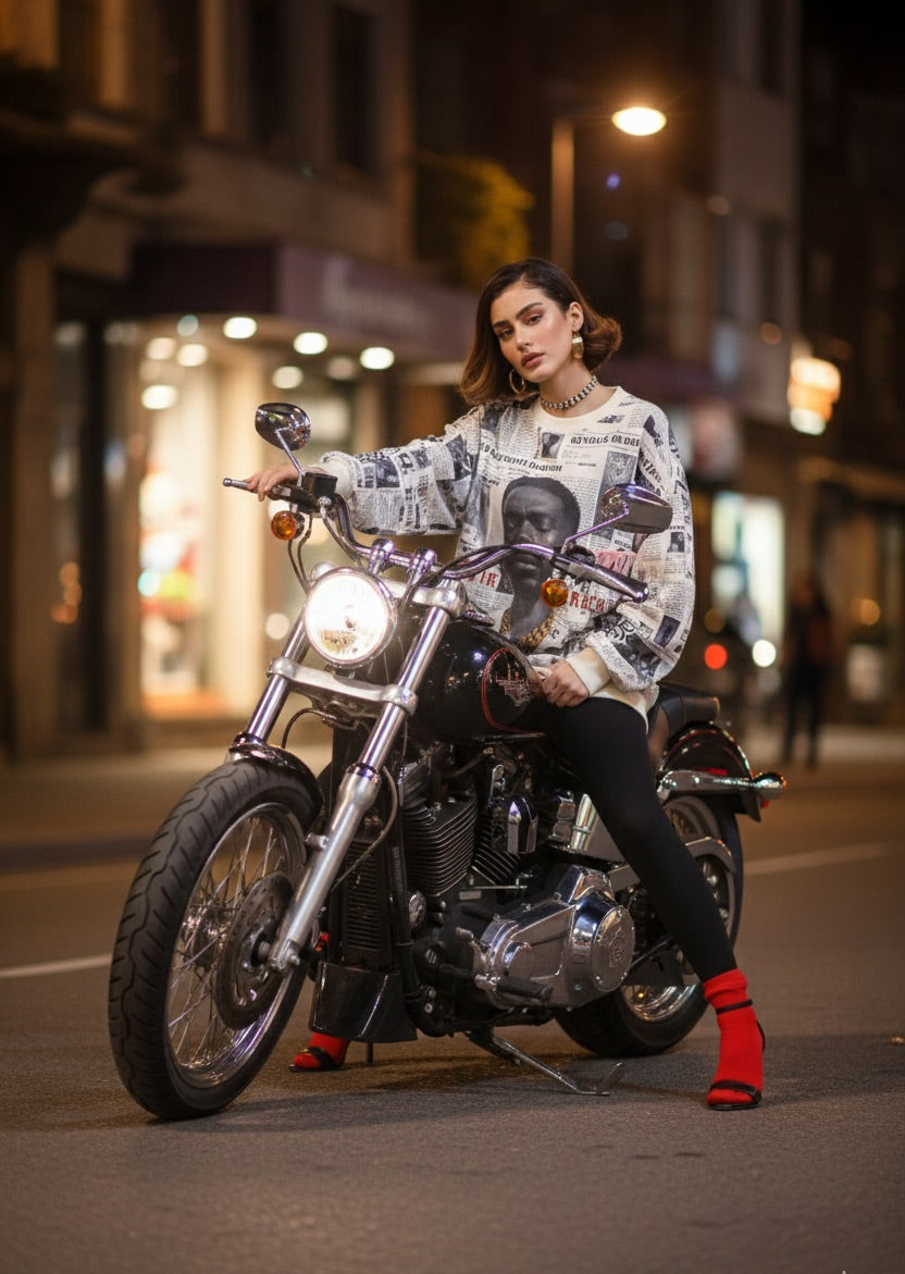 Newspaper Print  Oversized Tee – Offbeat Edition