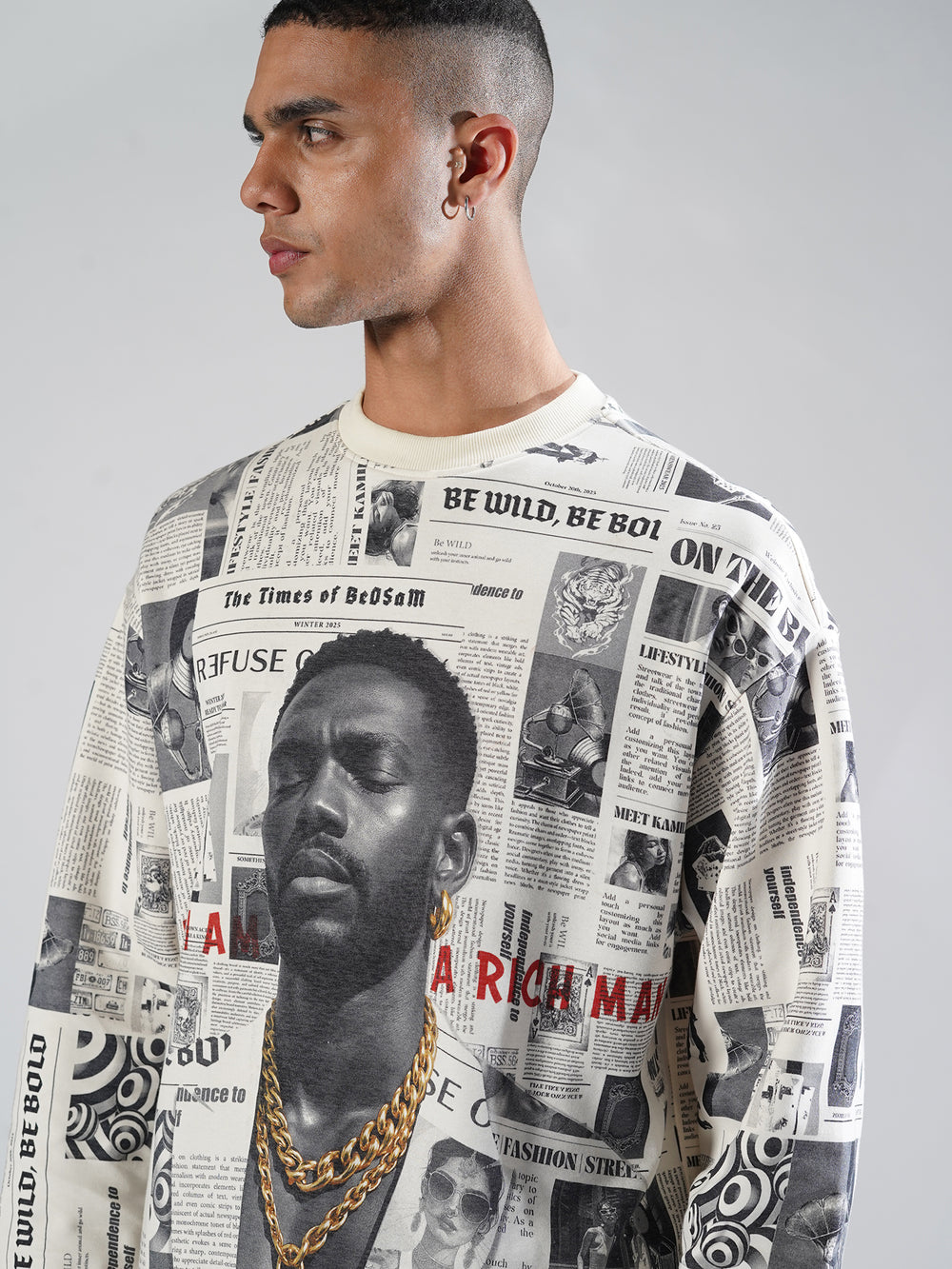 Newspaper Print  Oversized Tee – Offbeat Edition