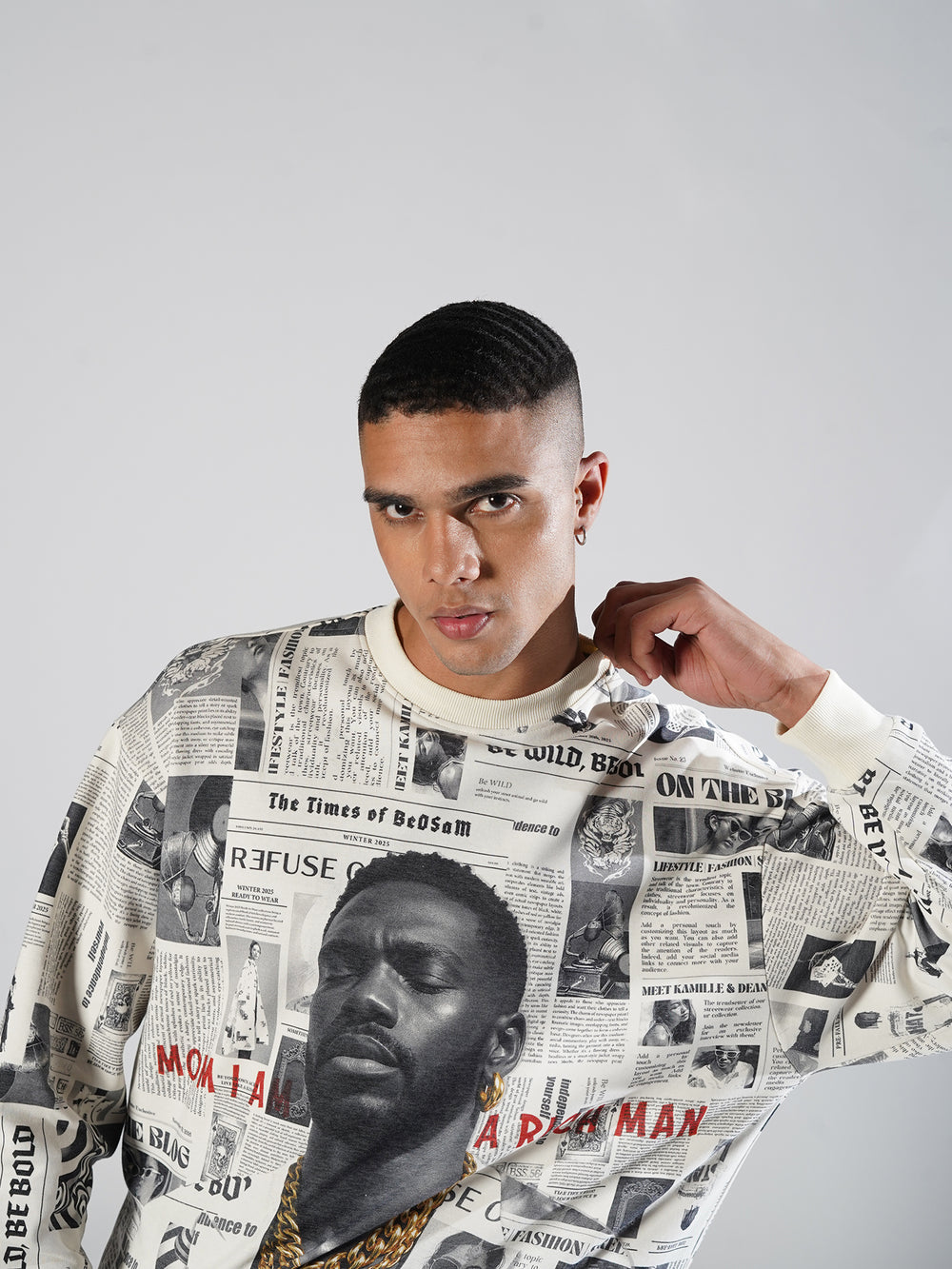 Newspaper Print  Oversized Tee – Offbeat Edition