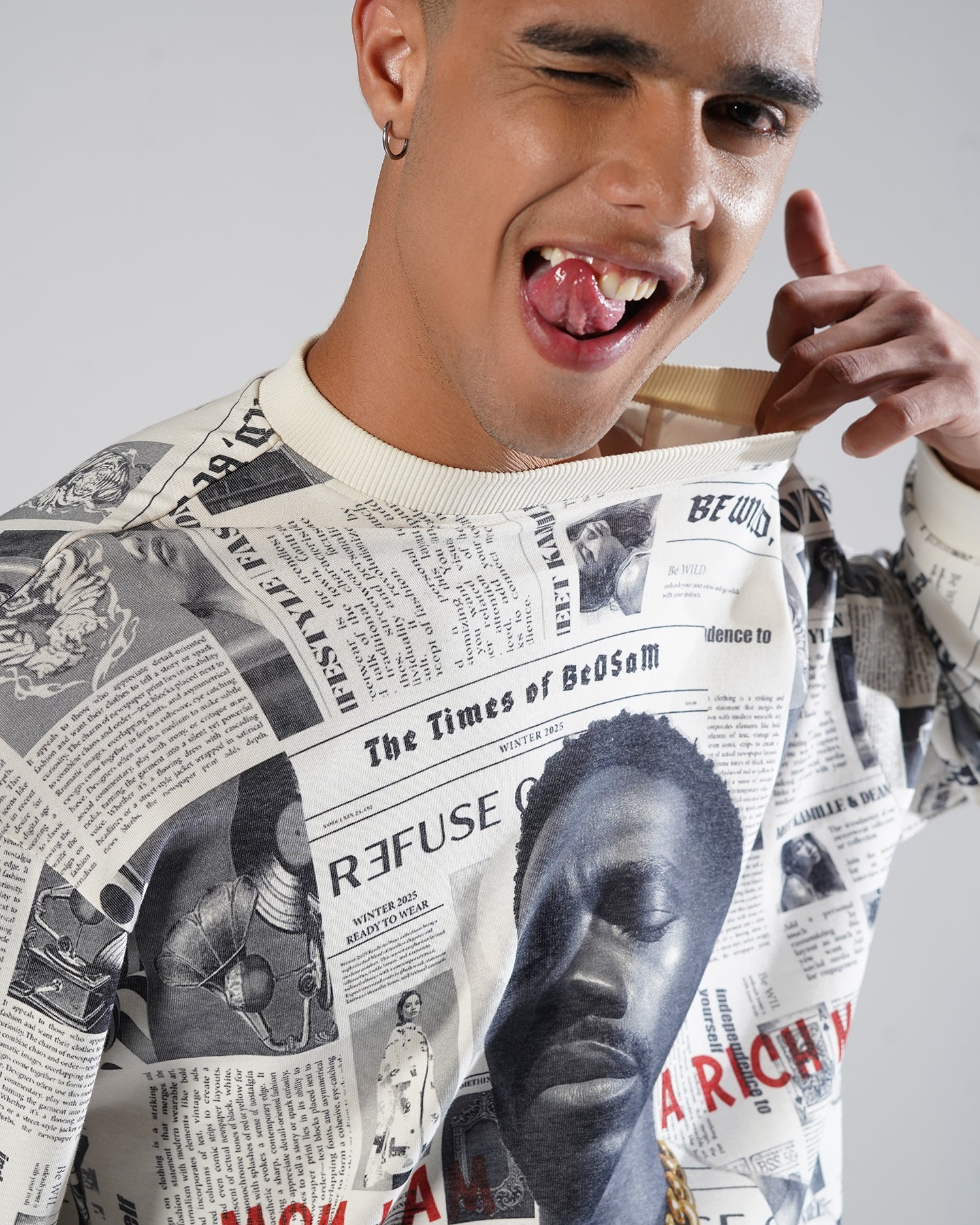 Newspaper Print Oversized Tee – Offbeat Edition – Beosam