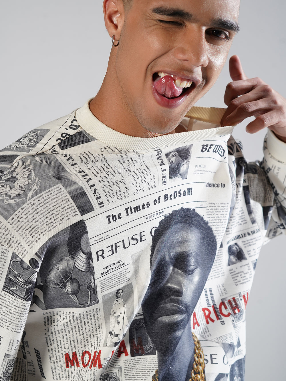 Newspaper Print  Oversized Tee – Offbeat Edition