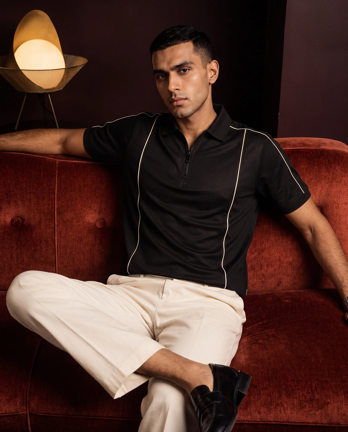 Contour Zip Polo – Midnight Black