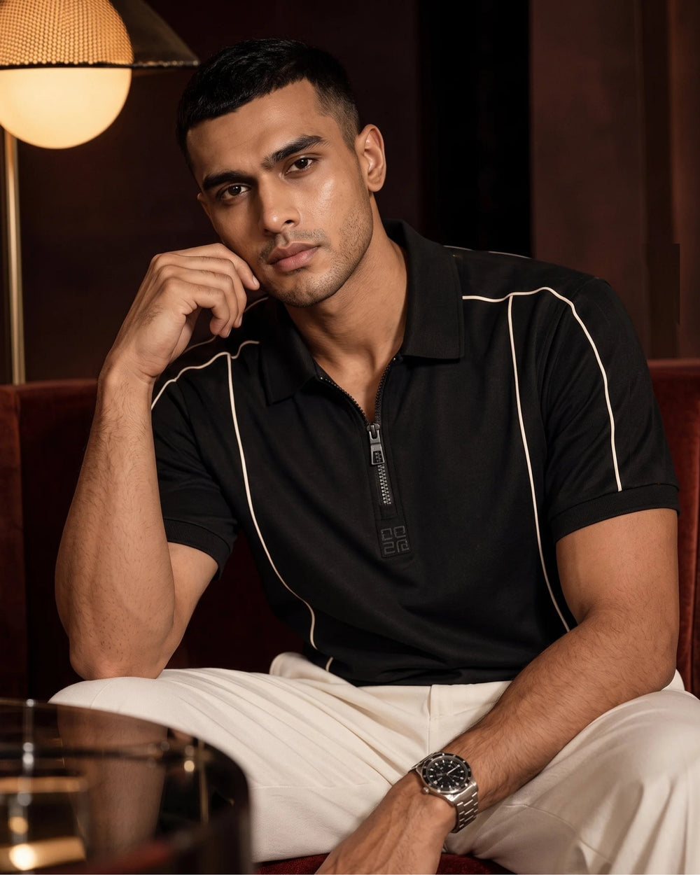 Contour Zip Polo – Midnight Black