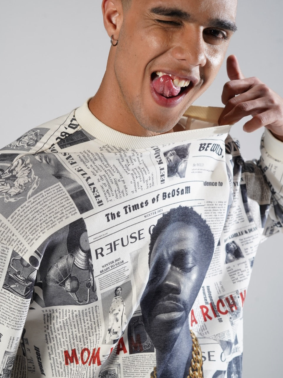 Newspaper Print  Oversized Tee – Offbeat Edition