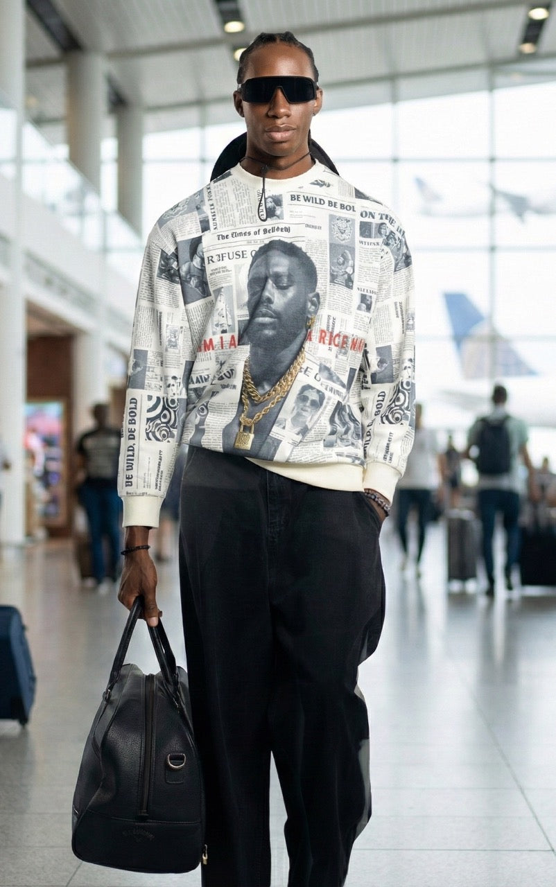 Newspaper Print  Oversized Tee – Offbeat Edition