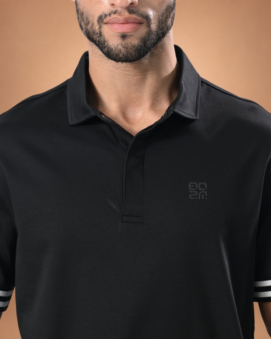 Twin Stripe Polo – Midnight Black