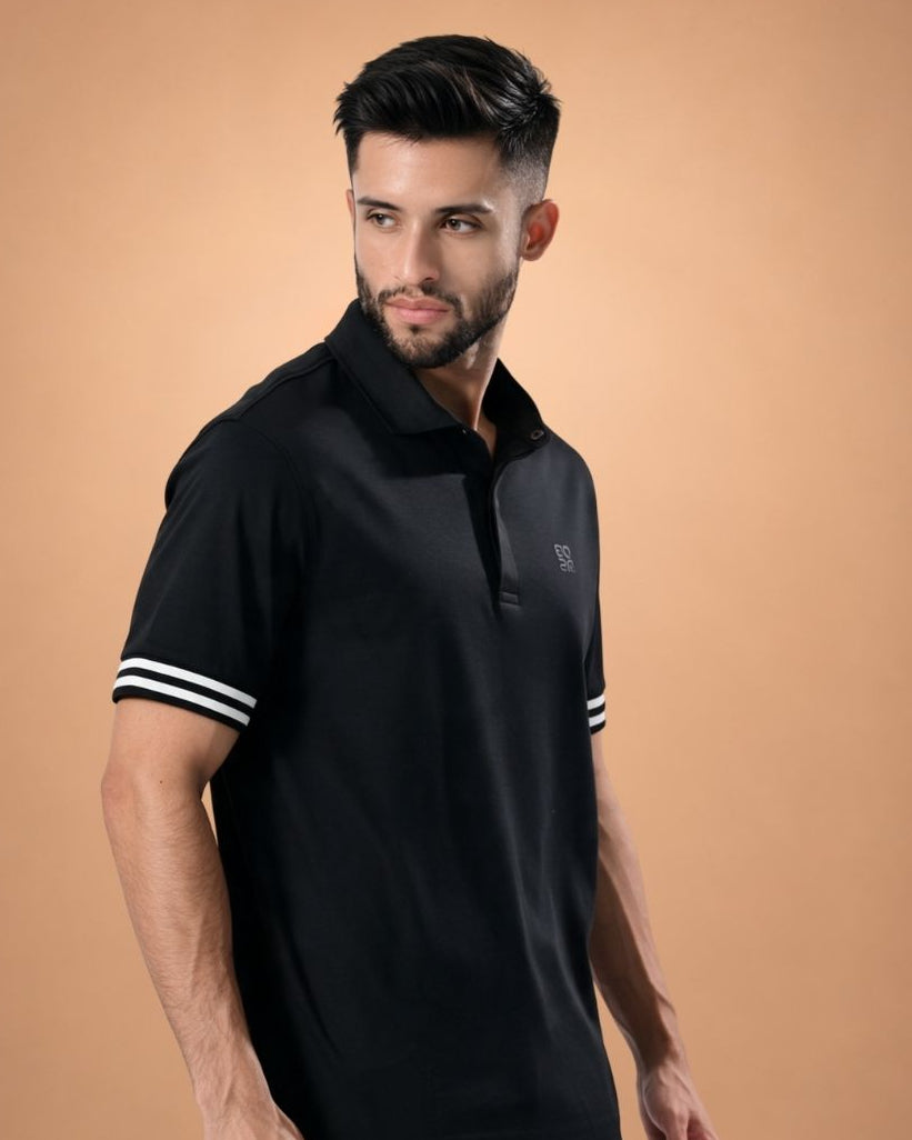 Twin Stripe Polo – Midnight Black