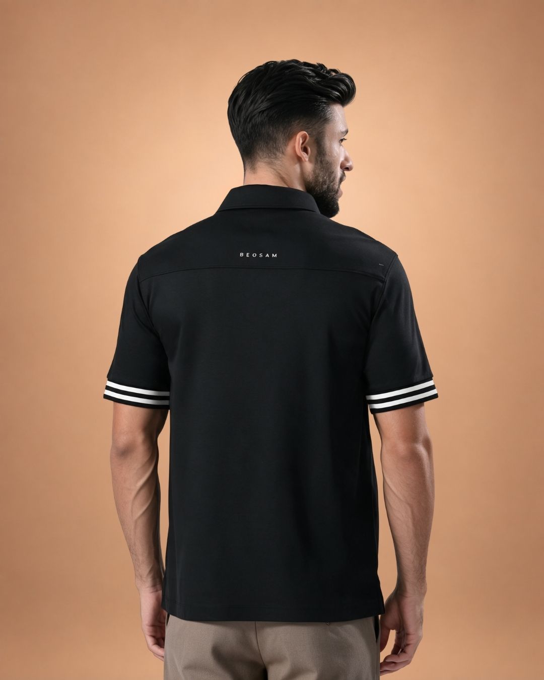 Twin Stripe Polo – Midnight Black