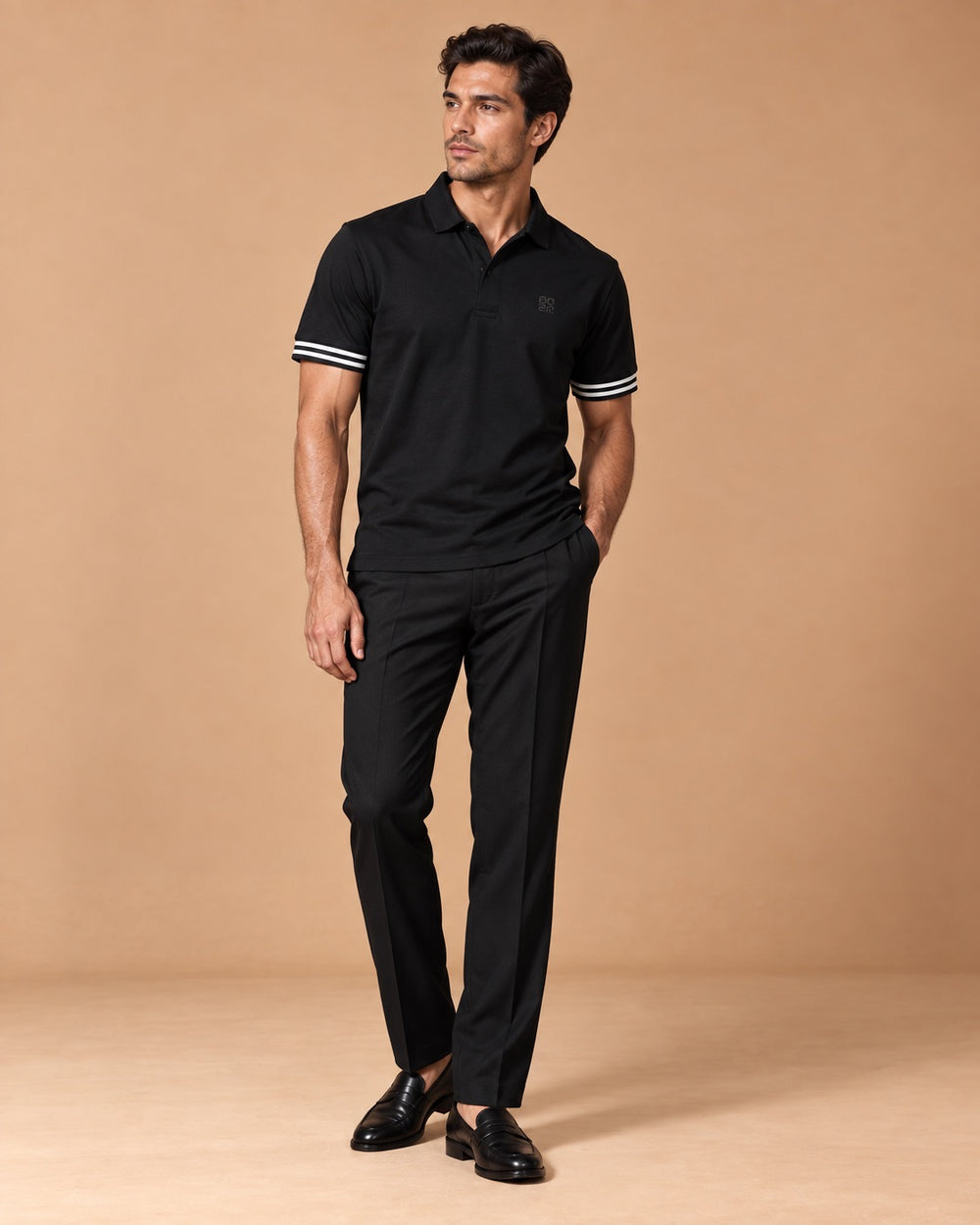 Twin Stripe Polo – Midnight Black